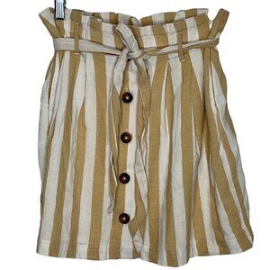 Hollister S Ultra High Rise Paperbag Mini Skirt Tan & White Vertical Stripes
